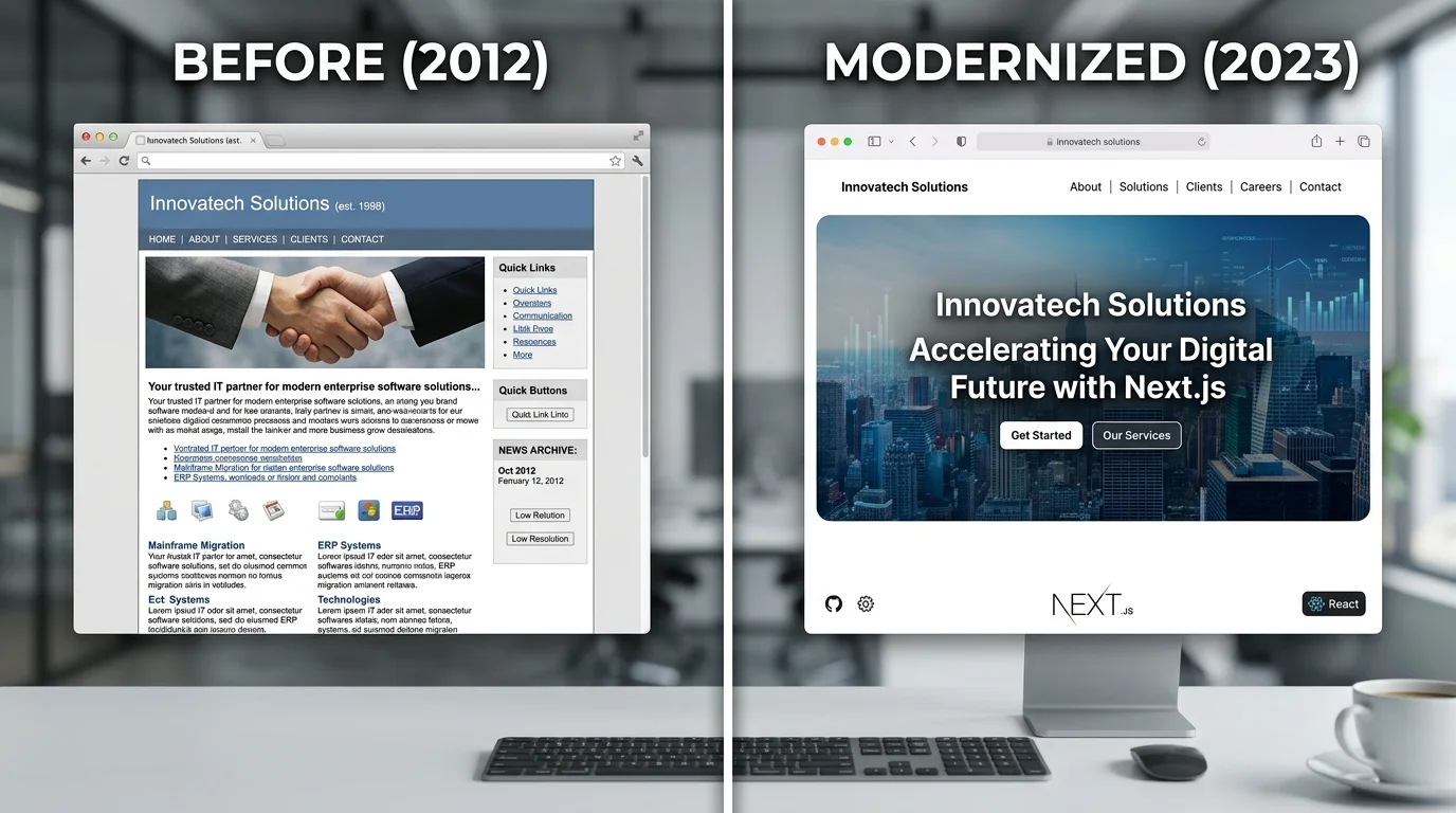 Before and After Website Modernization: Legacy 2012 Site vs Modern Next.js Web Experience