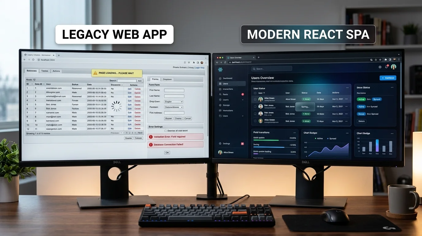 Legacy Web Application vs Modern React SPA Comparison
