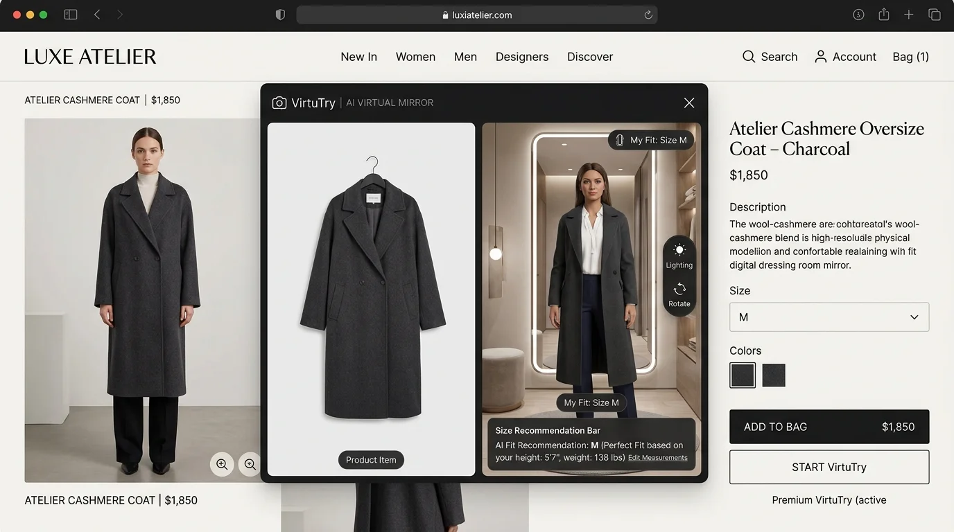 VirtuTry Virtual Try-On and 3D Avatar Fitting Room Interface